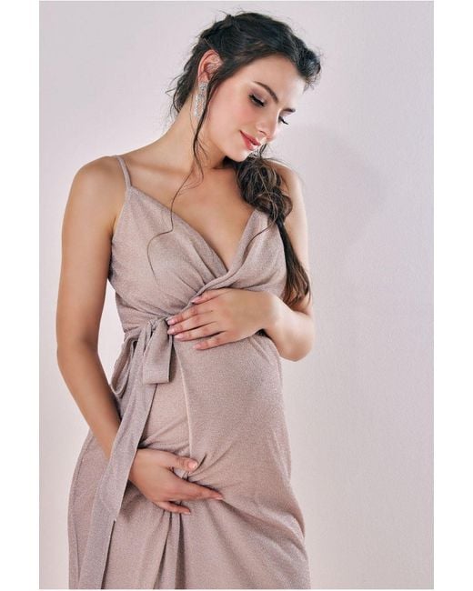 Goddiva Pink Maternity Wrap Spaghetti Strap Maxi Blush