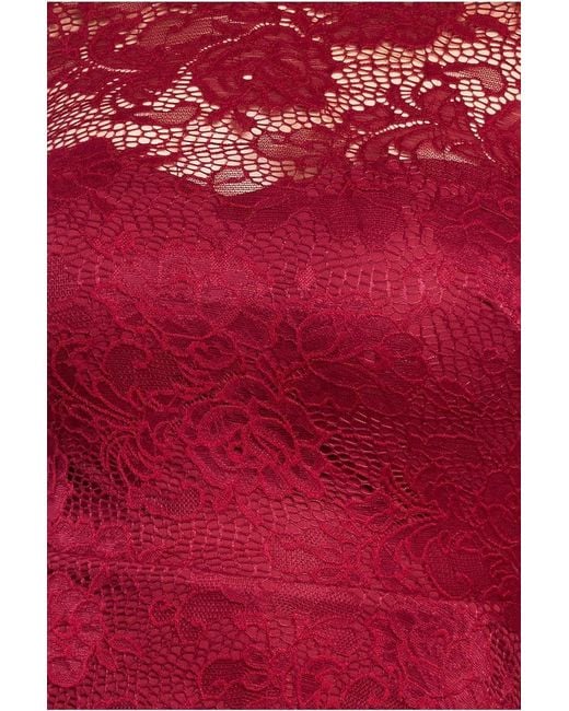 Goddiva Red Scalloped Lace A-Line Maxi Dress