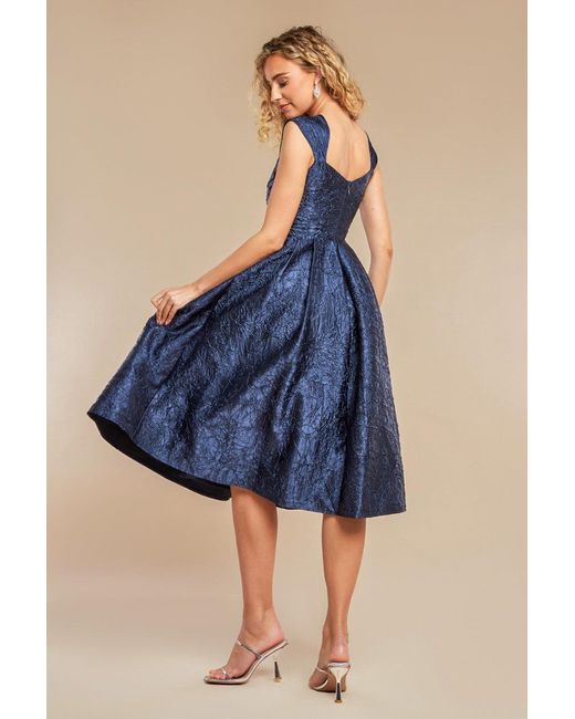 Goddiva Blue Crushed Satin Sleeveless A Line Midi Dress