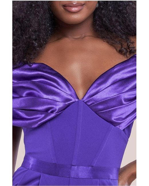 Goddiva Purple Corset Bodice Scuba & Satin Bardot Jumpsuit