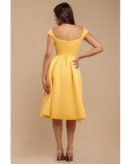 Goddiva Yellow Scuba Foam Skater Midi Dress
