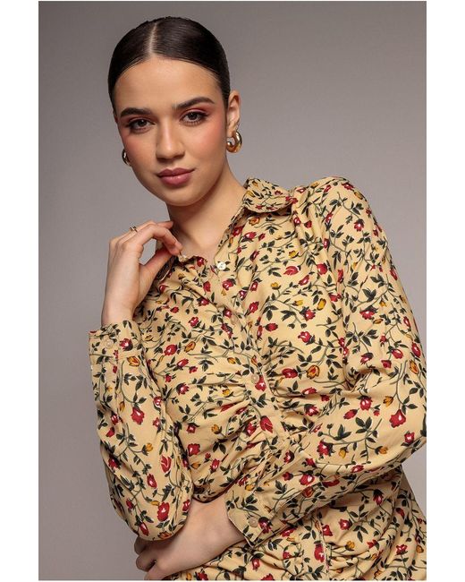 City Goddess Natural Floral Print Shirt Dress