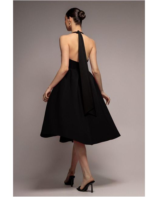 Goddiva Black Halter Neck Pleated A-Line Midaxi Dress