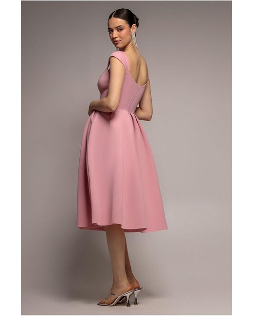 Goddiva Pink Scuba Foam Skater Midi Dress