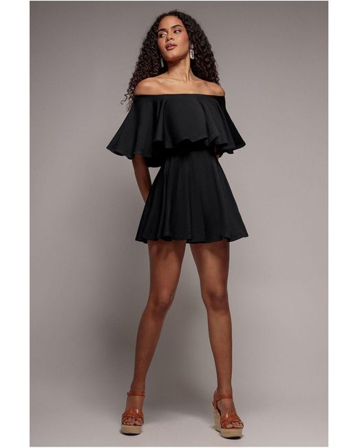Goddiva Black Off The Shoulder Frill Neck Skater Playsuit