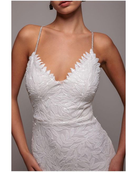 Goddiva Gray Cross Back Diamante Strap Sequin Maxi