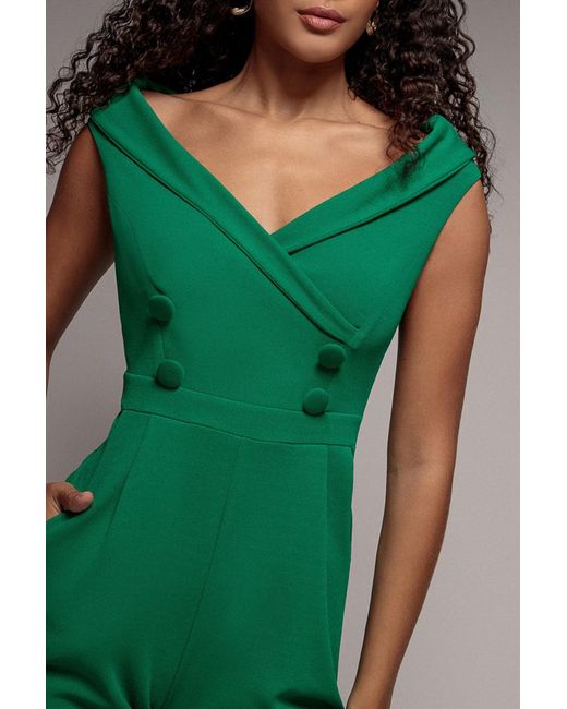 Goddiva Green Bardot Wrap Sweetheart Neck Romper