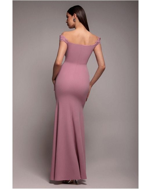 Goddiva Pink Off The Shoulder Frill Gathered Maxi Dress
