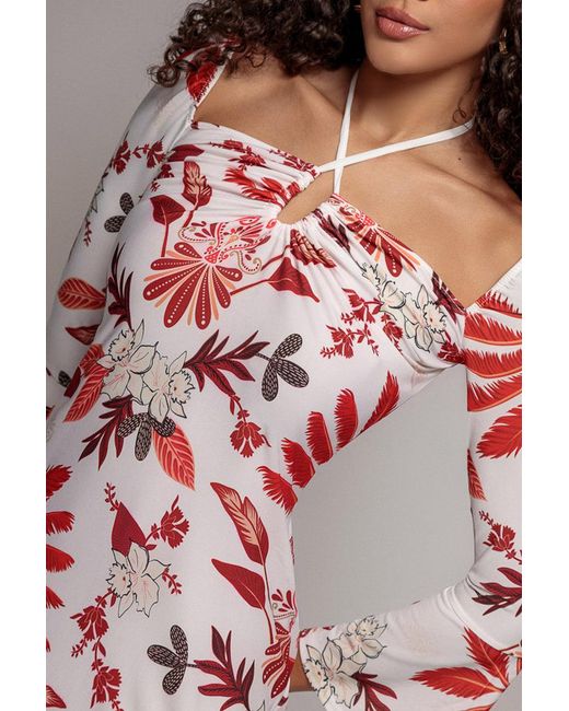Goddiva Natural Printed Tie Back Midi Dress