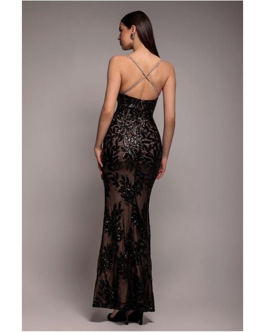 Goddiva Black Cross Back Diamante Strap Sequin Maxi