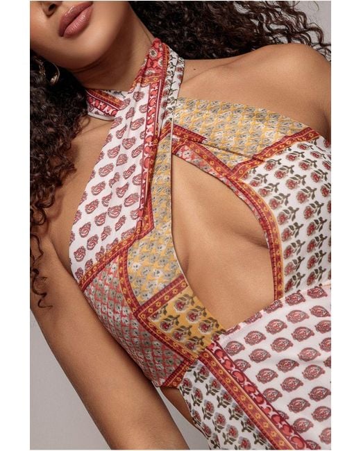 Goddiva Multicolor Halter Neck Printed Maxi Dress