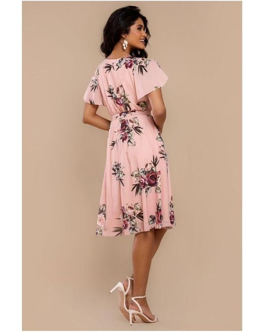 Goddiva Pink Floral Midi Wrap Dress