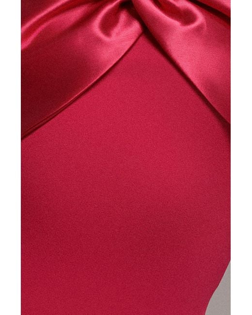 Goddiva Pink Twist Knot Satin & Scuba Bardot Maxi Dress