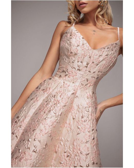 Goddiva Natural Jacquard Sleeveless A-Line Mini Dress