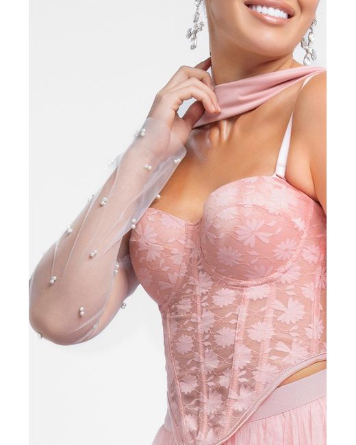 Goddiva Pink Embellished Fingerless Mesh Gloves