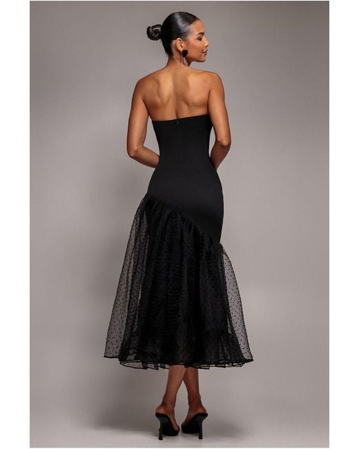 Goddiva Black Strapless Asymmetric Tiered Midaxi Dress