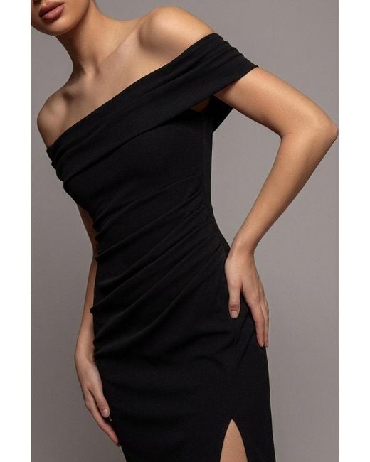 Goddiva Black Off The Shoulder Maxi Dress With Split