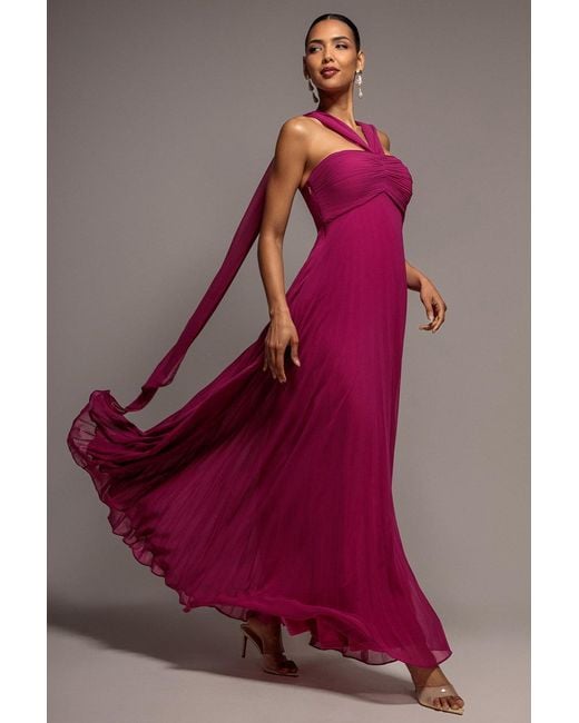 Goddiva Purple Sleeveless Pleated Chiffon Multiway Scarf Maxi Dress