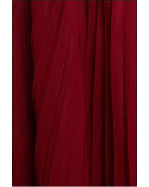 Goddiva Red Strapless Maxi Dress With Pleated Chiffon Cape