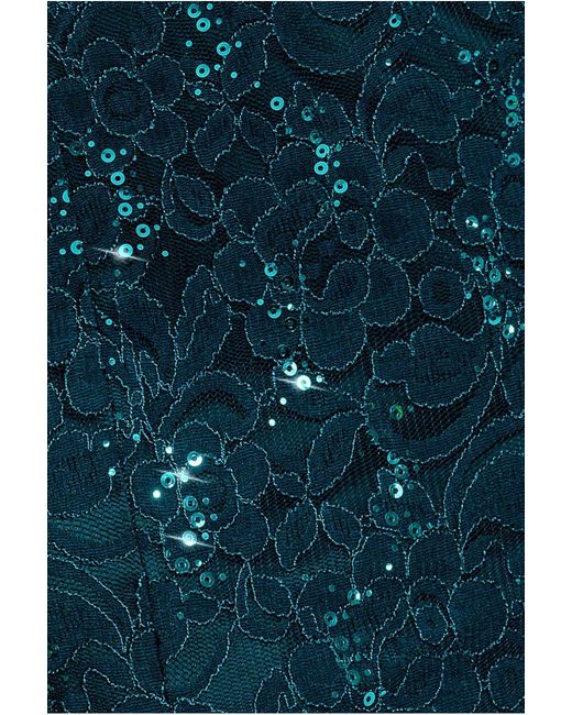 Goddiva Blue Sequin Lace Puff Sleeve Fit & Flare Midi Dress