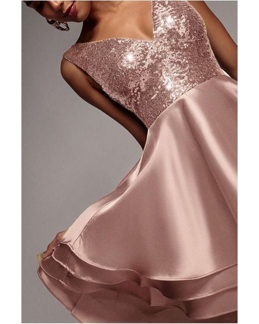 Goddiva Multicolor Multilayered Sequin And Satin Skater Mini