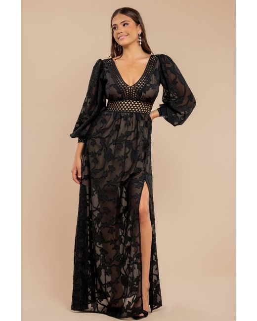 Goddiva Green Jacquard Lurex Burnout Front Split Maxi Dress