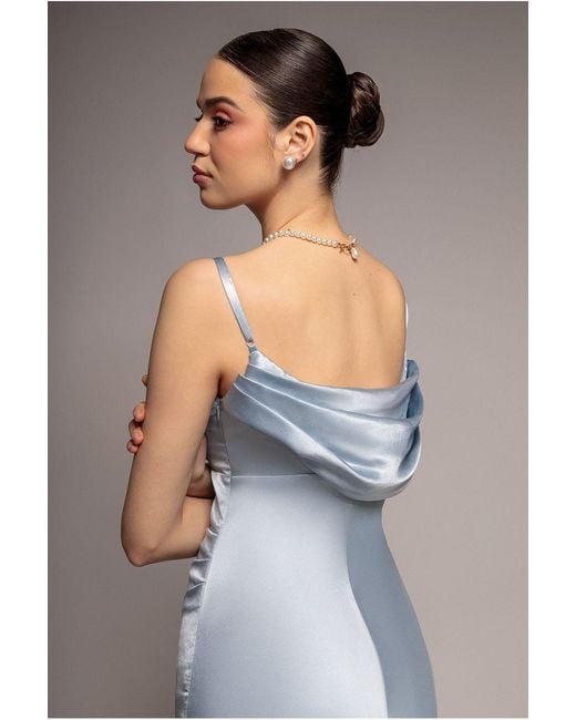 Goddiva Blue Cowl Back Satin Maxi Dress