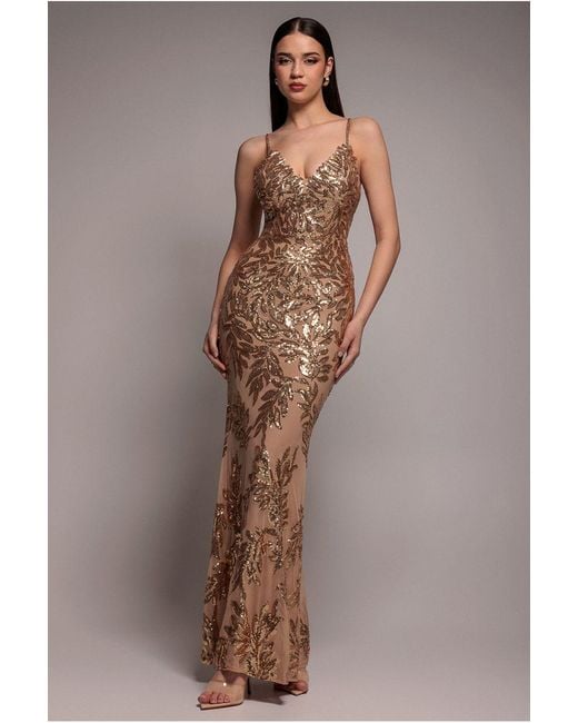 Goddiva Pink Diamante Strap Sequin Maxi Evening Dress