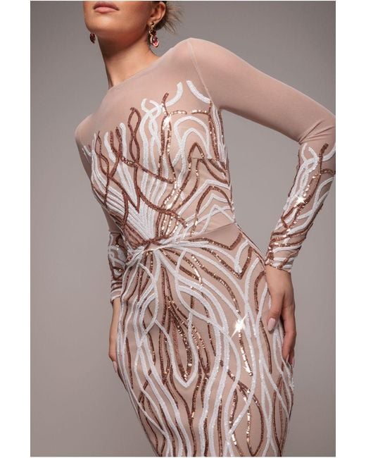 Goddiva Pink Long Sleeve Sequin Flame Maxi