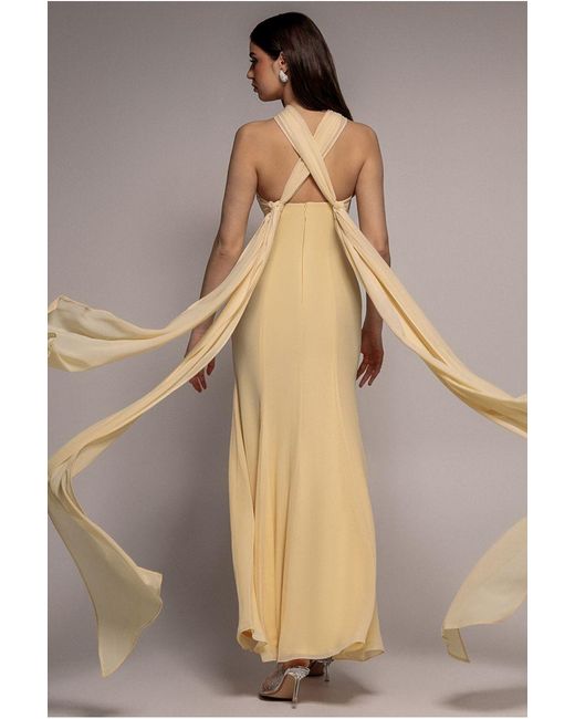 Goddiva Natural Multiway Cape Chiffon Sweetheart Maxi Dress