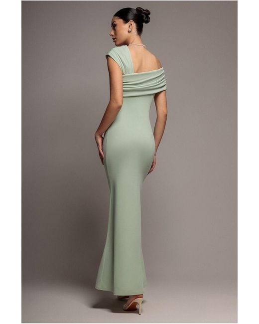 Goddiva Gray One Shoulder Asymmetric Scuba Crepe Maxi Dress