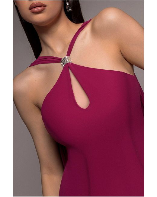 Goddiva Purple Multiway Cape Chiffon With Embellished Trim Maxi Dress
