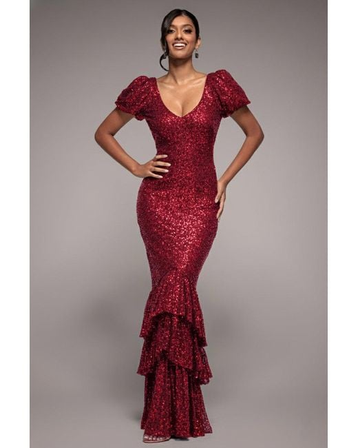 Goddiva Puff Sleeve Tiered Hem Maxi Dress