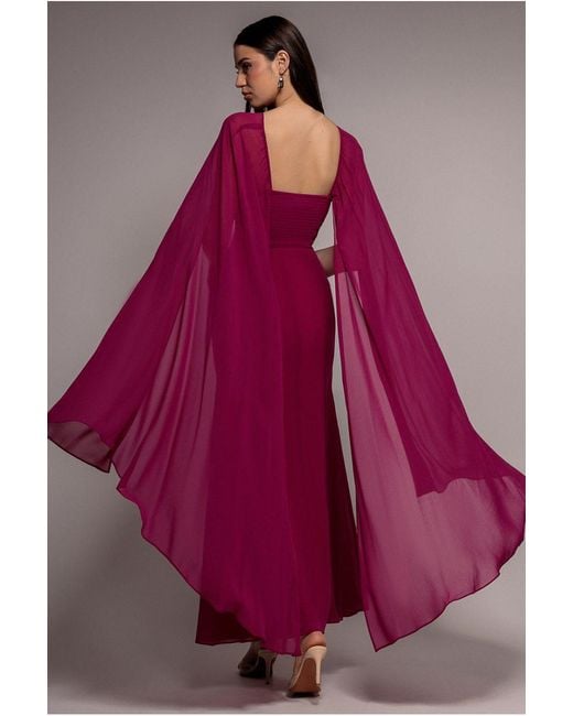 Goddiva Purple Multiway Cape Chiffon With Embellished Trim Maxi Dress