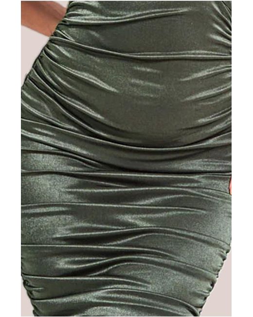 Goddiva Green Ring Detail One Shoulder Ruched Midi