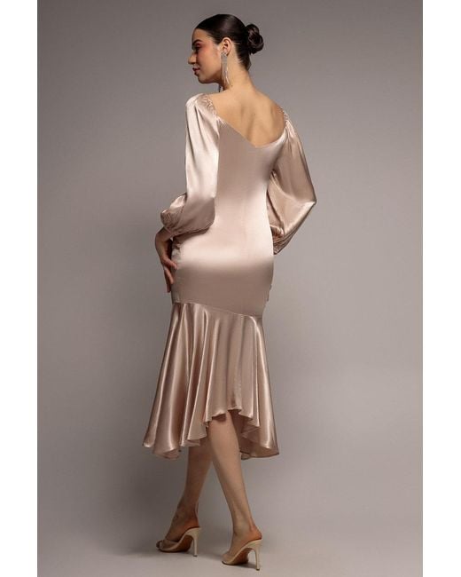 Goddiva Pink Satin Viscose Front Buttoned Dipped Hem
