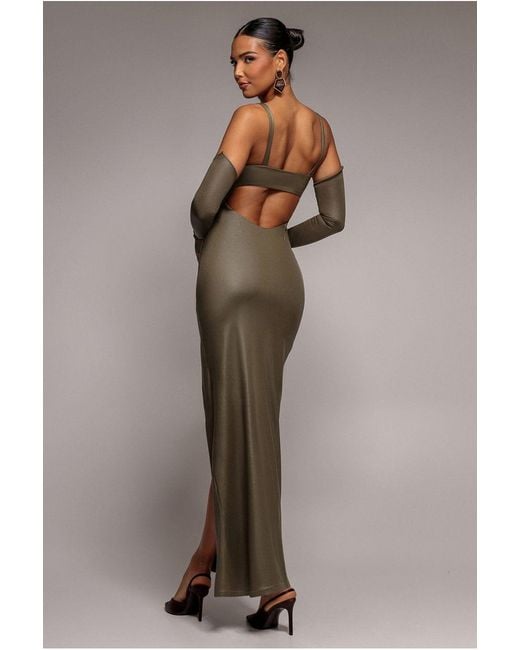 Goddiva Brown Faux Leather Cut Out Maxi Dress
