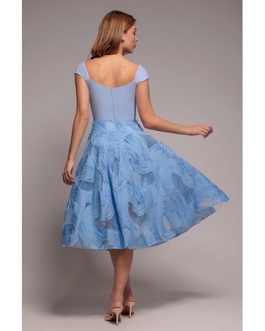 Goddiva Blue Scuba & Textured Chiffon A Line Midi Dress
