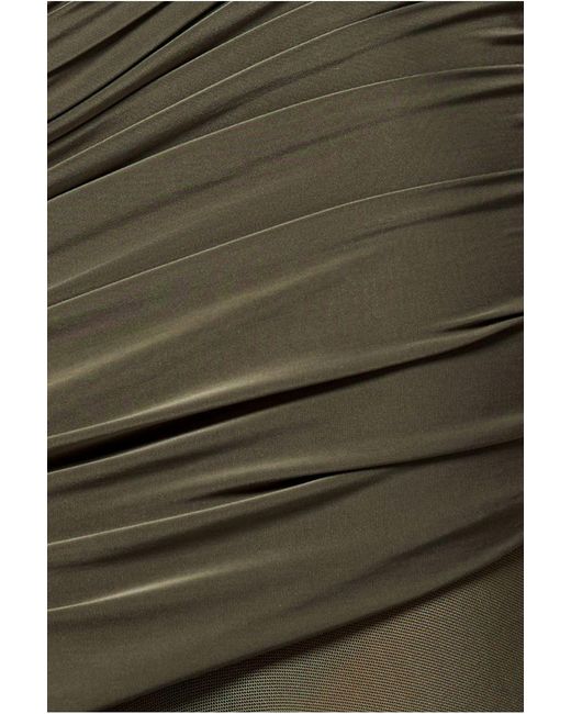 Goddiva Blue Gathered One Shoulder Sheer Panel Maxi Dress