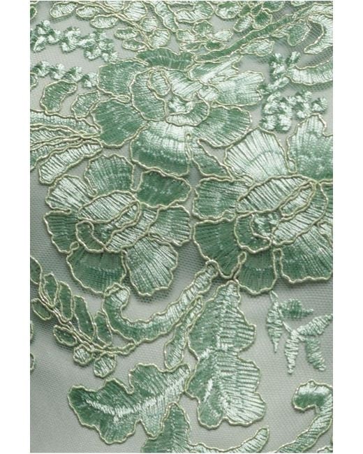 Goddiva Green Scalloped Neck Embroidered Lace High Low Midi Dress