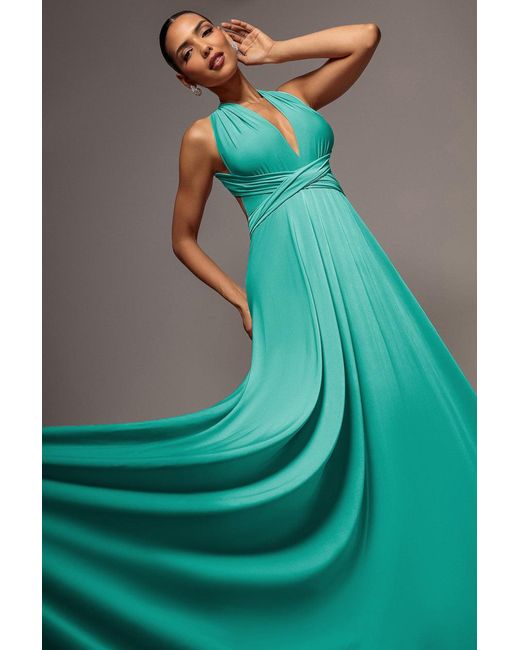 Goddiva Green Multiway Tie-Up Maxi Dress