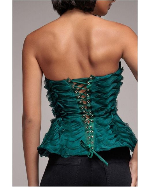 Goddiva Multicolor Peplum 3D Textured Boob Tube Lace Up Corset