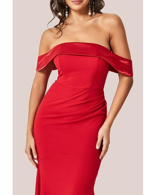 Goddiva Red Satin Band Bandeau Maxi Dress