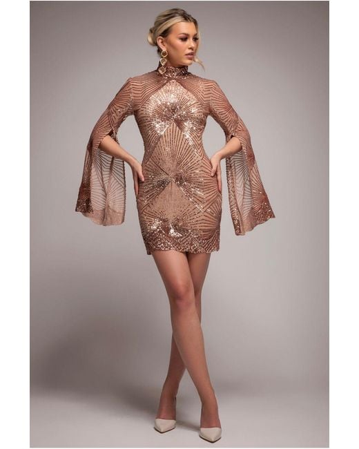 Goddiva Black Sequin Starburst Cape Sleeve Mini Dress