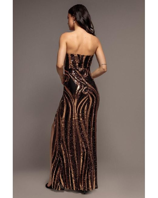 Goddiva Multicolor Strapless Multi Sequin Maxi Dress