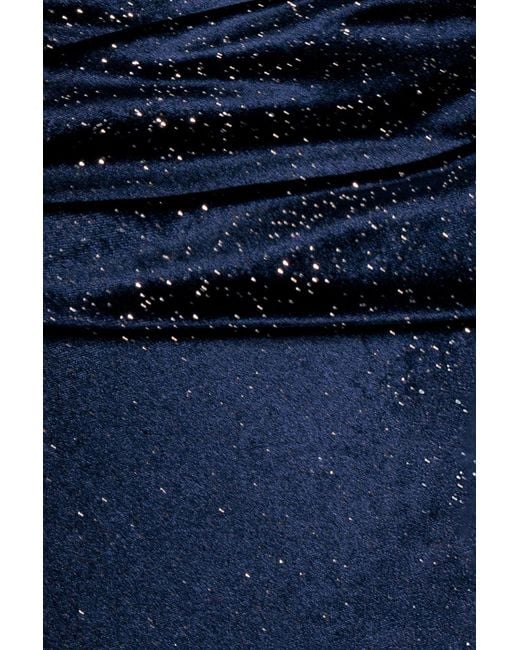 Goddiva Blue Shimmer Velvet Bardot Maxi Dress