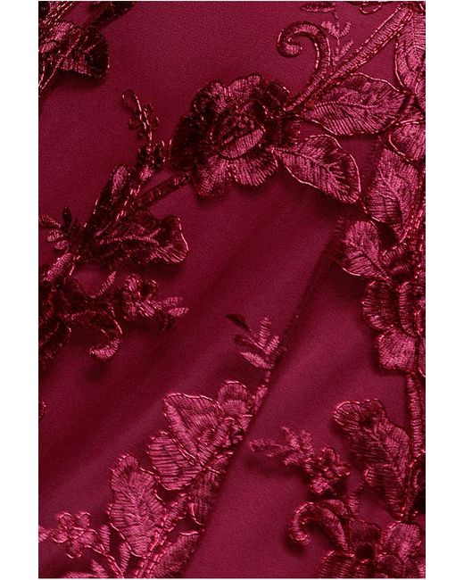Goddiva Scalloped Neck Embroidered Lace High Low Midi Dress