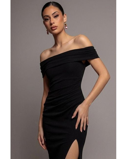 Goddiva Black Off The Shoulder Maxi Dress With Split