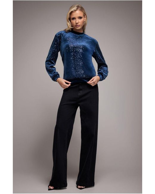 Goddiva Blue Sequin Velvet Jumper
