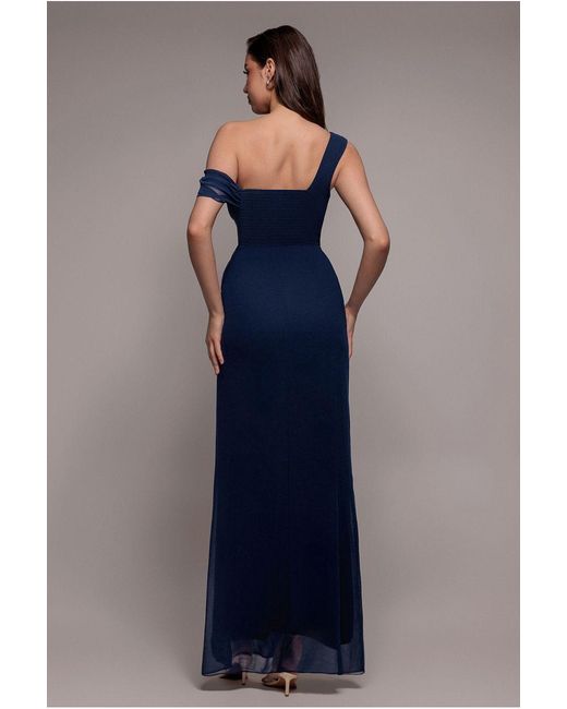 Goddiva Blue One Shoulder Cowl With Bow Detail Maxi Dress